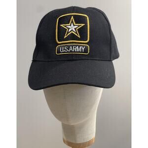 U.S. Army Black Embroidered Star Logo Cap Adjustable Military Baseball Hat OS